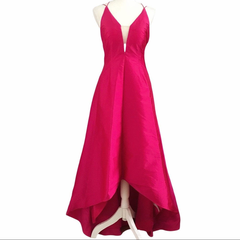 NWT AIDAN MATTOX PINK FUCHSIA HIGH LOW SLEEVELESS TAFETTA GOWN DRESS  - 4